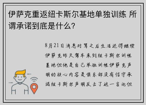 伊萨克重返纽卡斯尔基地单独训练 所谓承诺到底是什么？